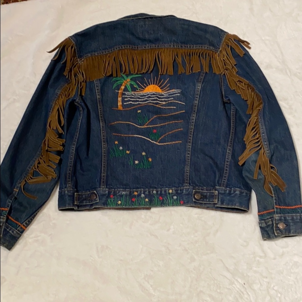 Vintage Leather Fringed Embroidered Levi Jacket